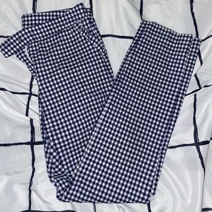 Blue and White Checkered Dress Pants